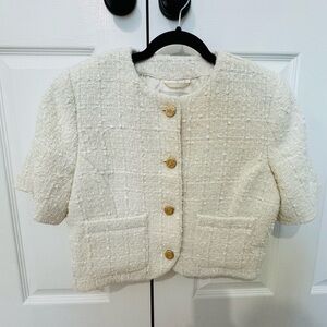 NWT Abercrombie Cropped Cream Tweed Jacket with Gold Buttons